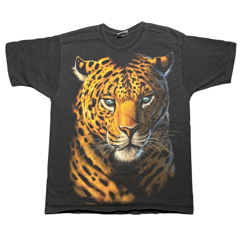 Vintage 1998 Liquid Blue Leopard Graphic T-Shirt Black Mens Large Double Sided